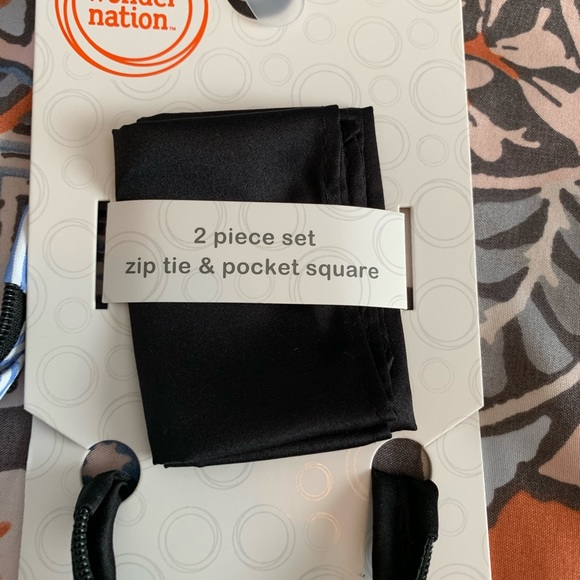 Wonder nation boys 2 pack of ties (one size) black zip tie & black pocket square - Picture 4 of 4